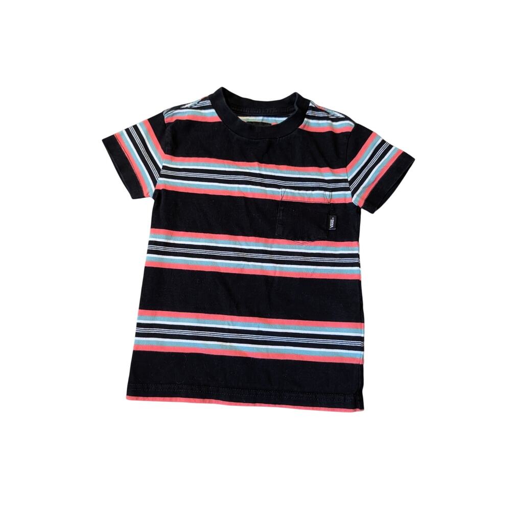 Vans Boys Toddler 2T Black Multicolor Horizontal Striped Pocket T-Shirt